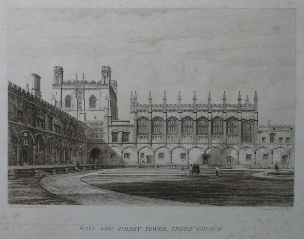 Etching - Hall and Wolsey Tower, Christ Church - Thomas